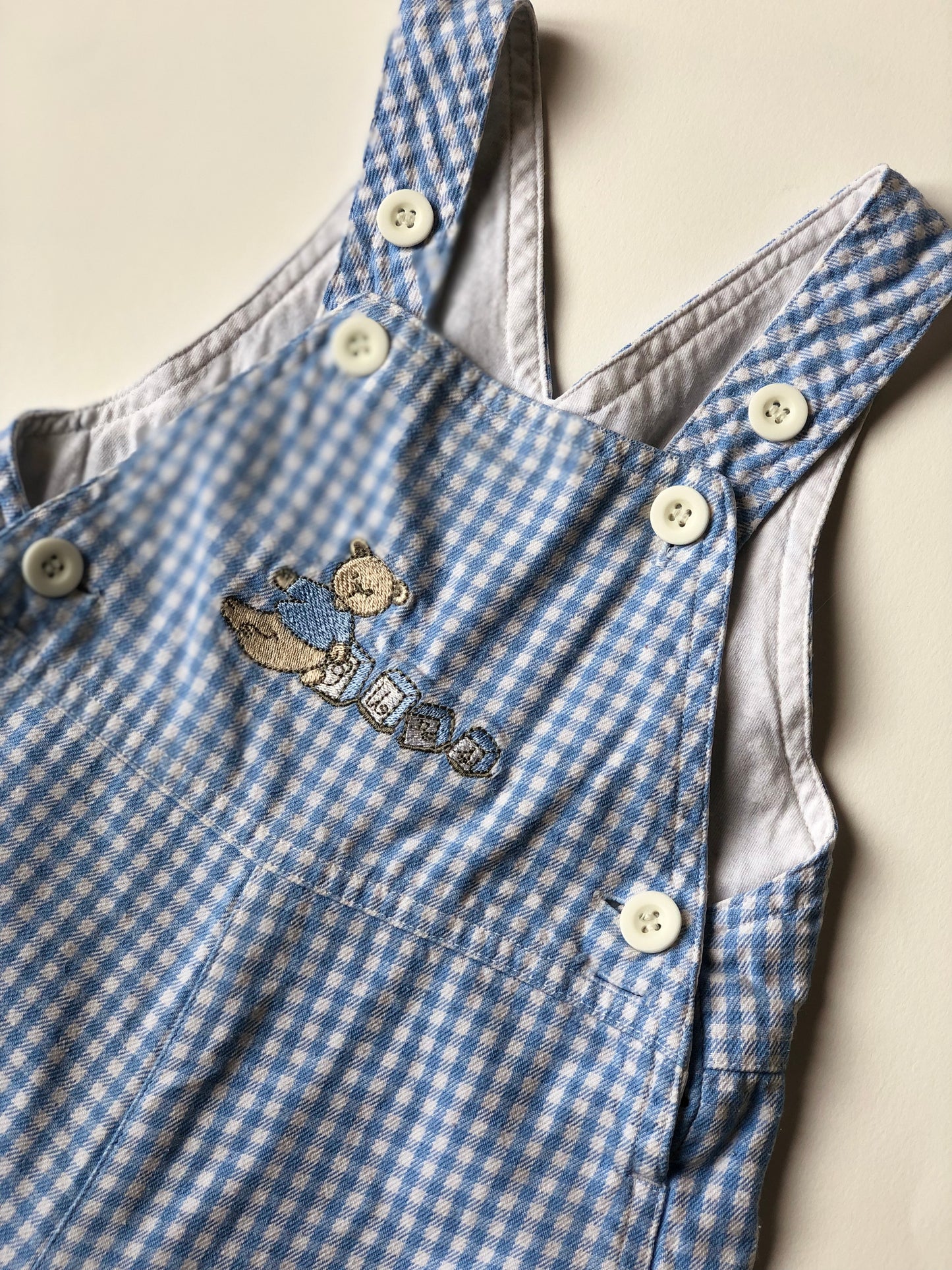 Salopette en vichy blanc et bleu Vintage L’enfant Do 6 mois