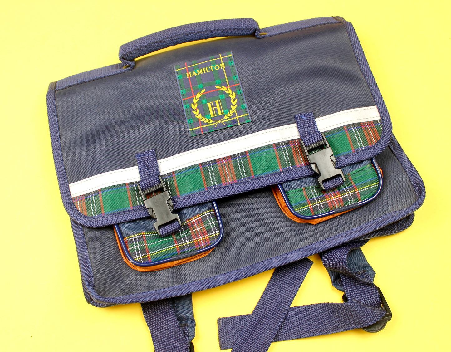 Cartable bleu et tartan vintage Hamilton