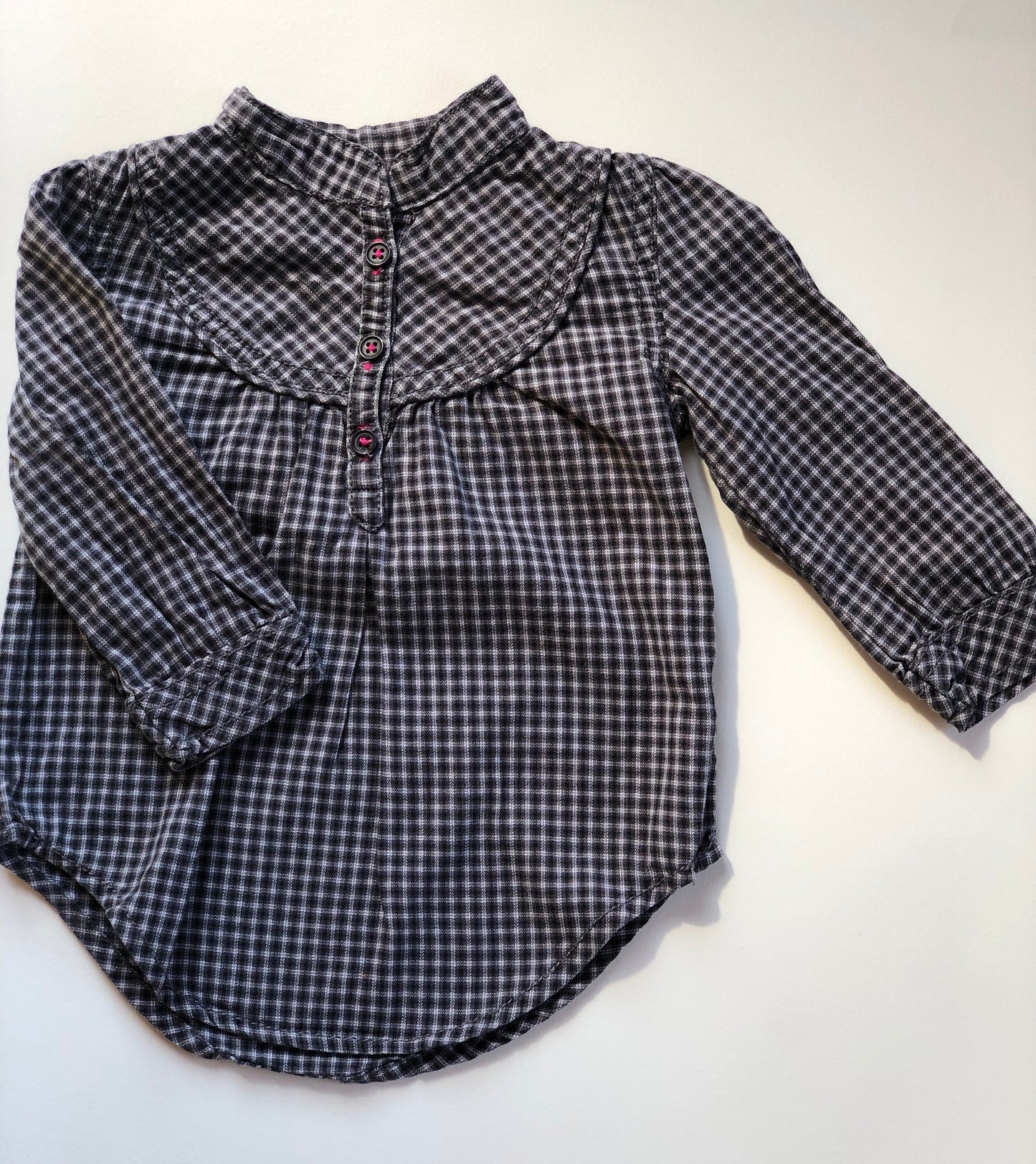 Blouse longues à carreaux grise Hema 6 mois