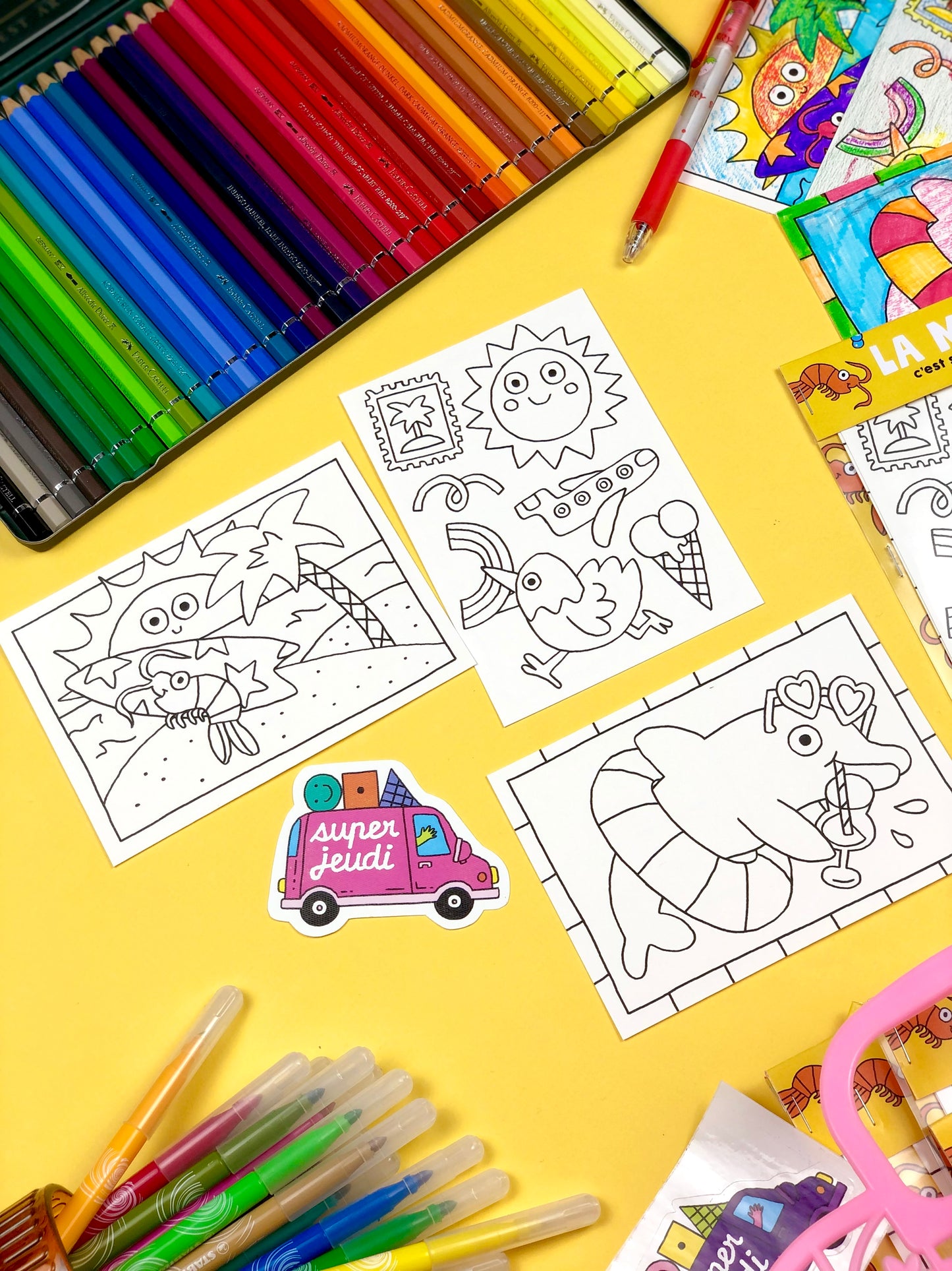 Cartes postales à colorier - Super Jeudi