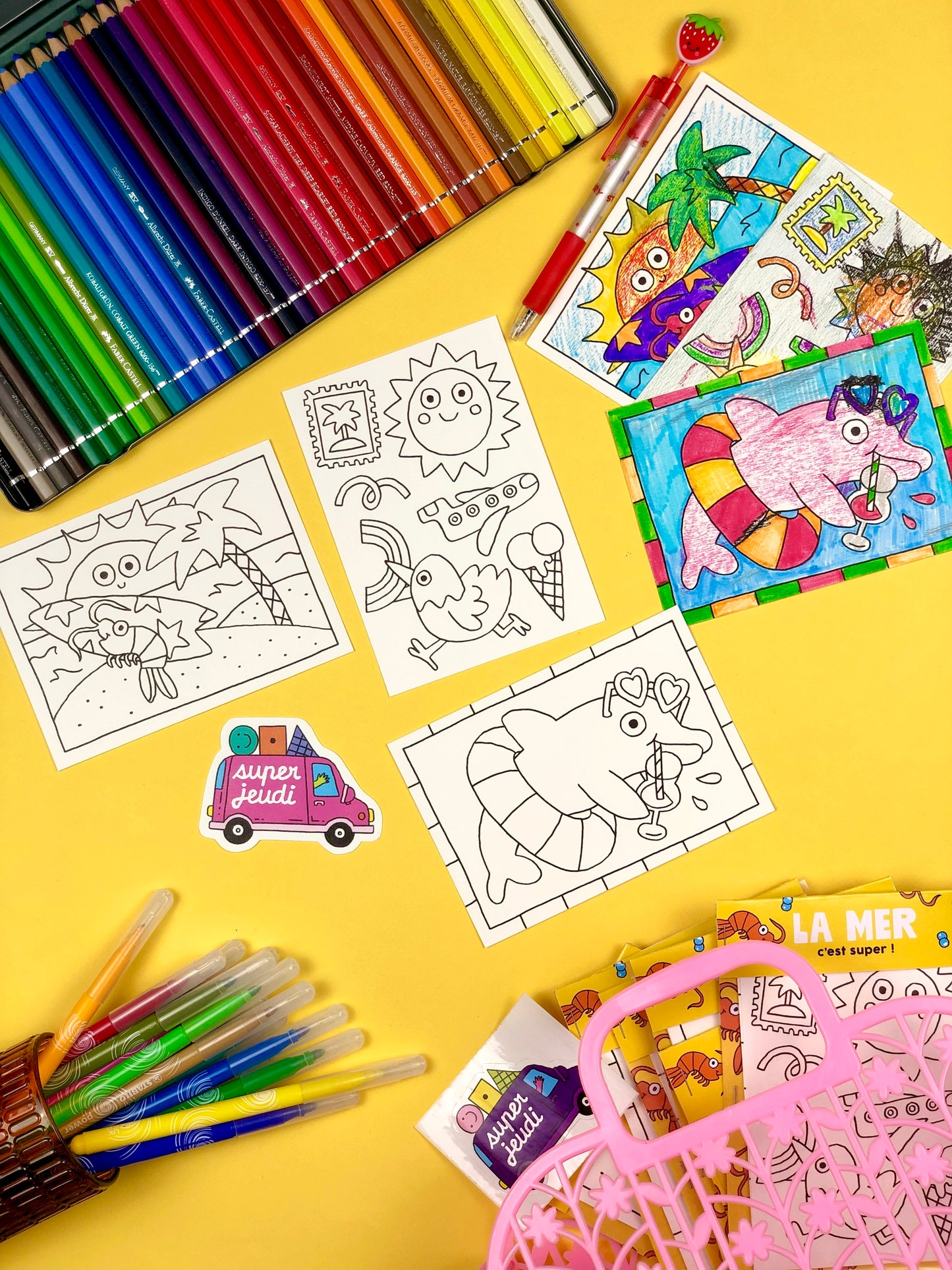 Cartes postales à colorier - Super Jeudi