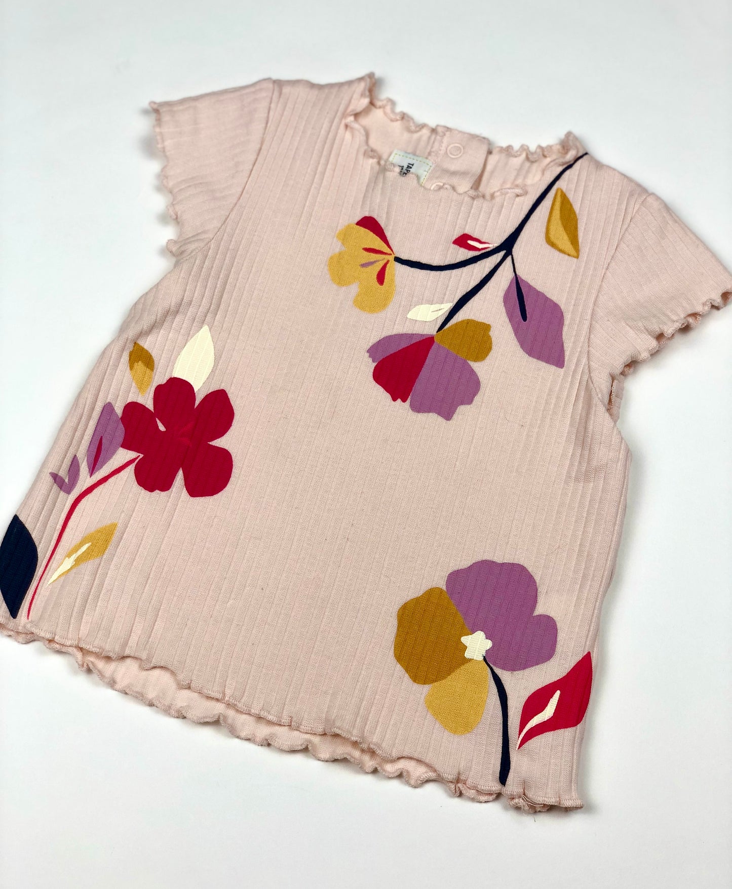 T-shirt texturé rose à fleurs Tape à l’oeil 18 mois