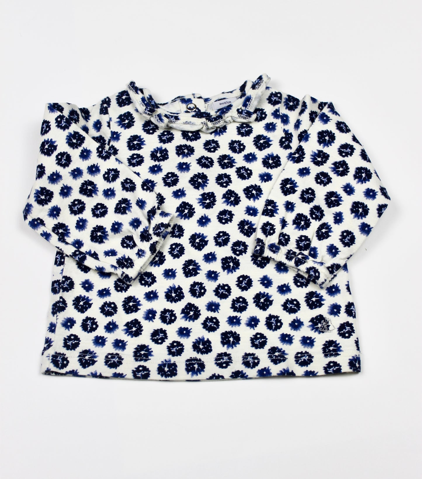 T-shirt manches longues à fleurs bleues Petit Bateau 6 mois