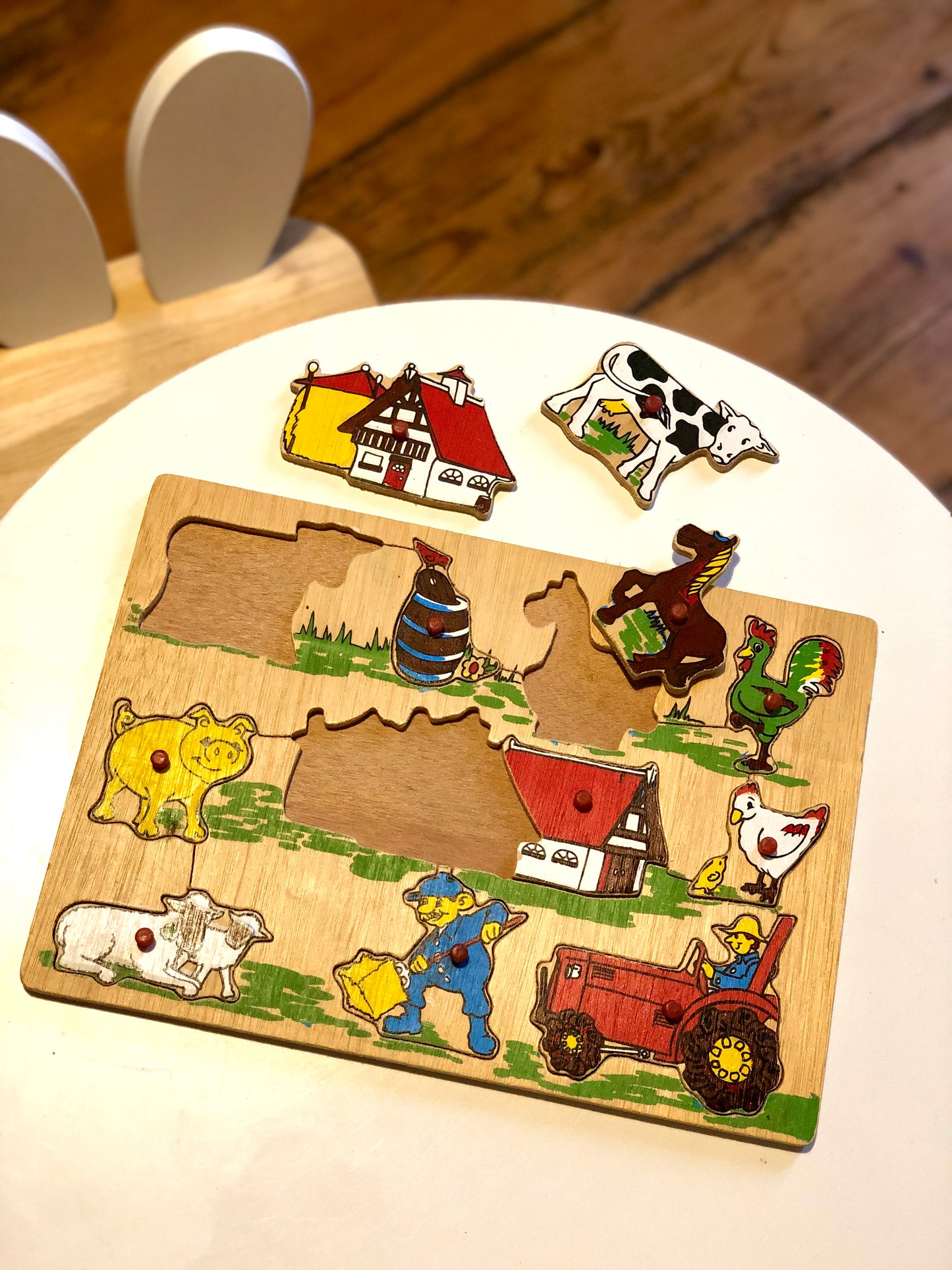 Puzzle d’encastrement « Ferme » en bois vintage