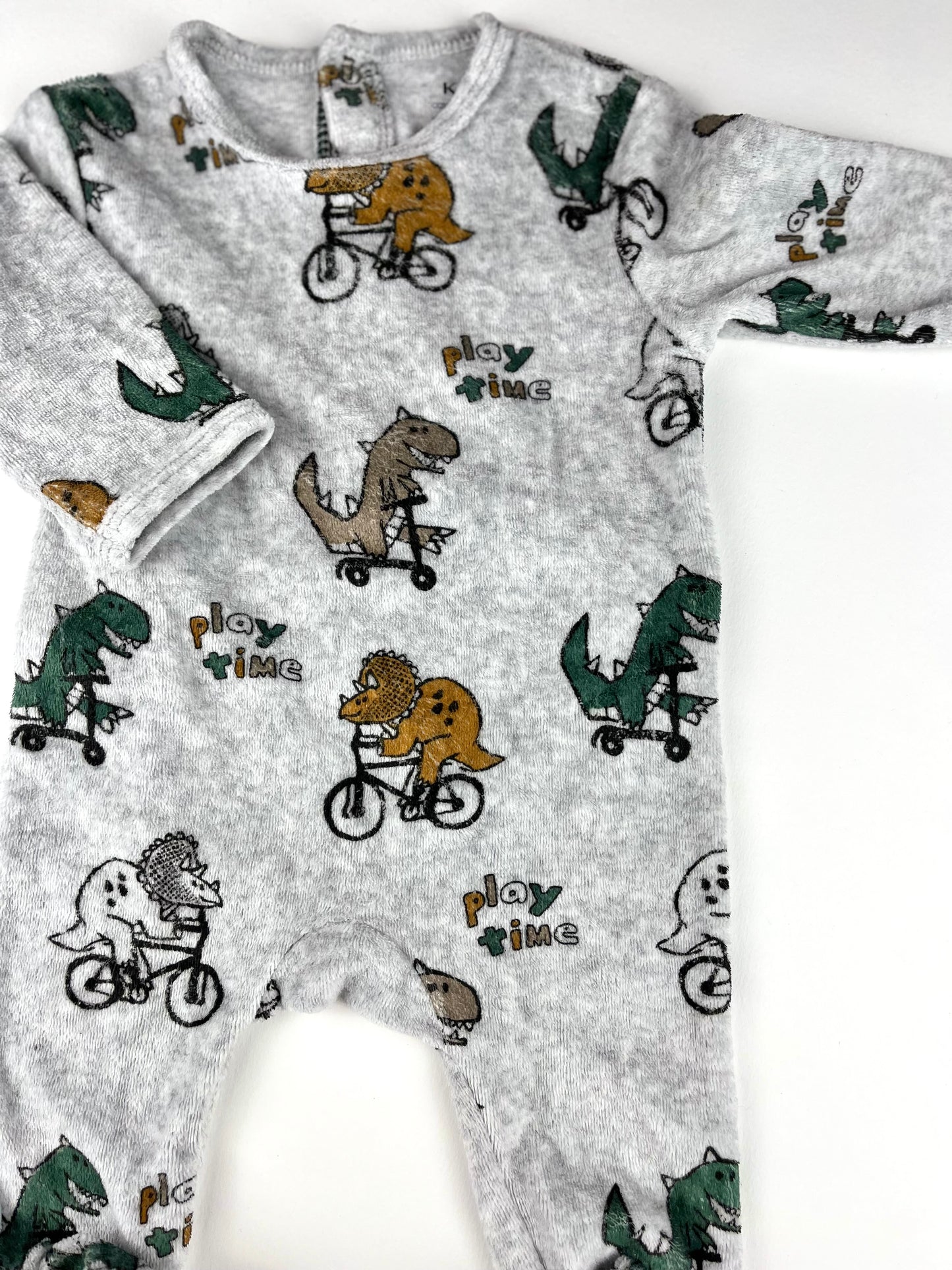 Pyjama dinosaures en velours gris Kiabi 3 mois
