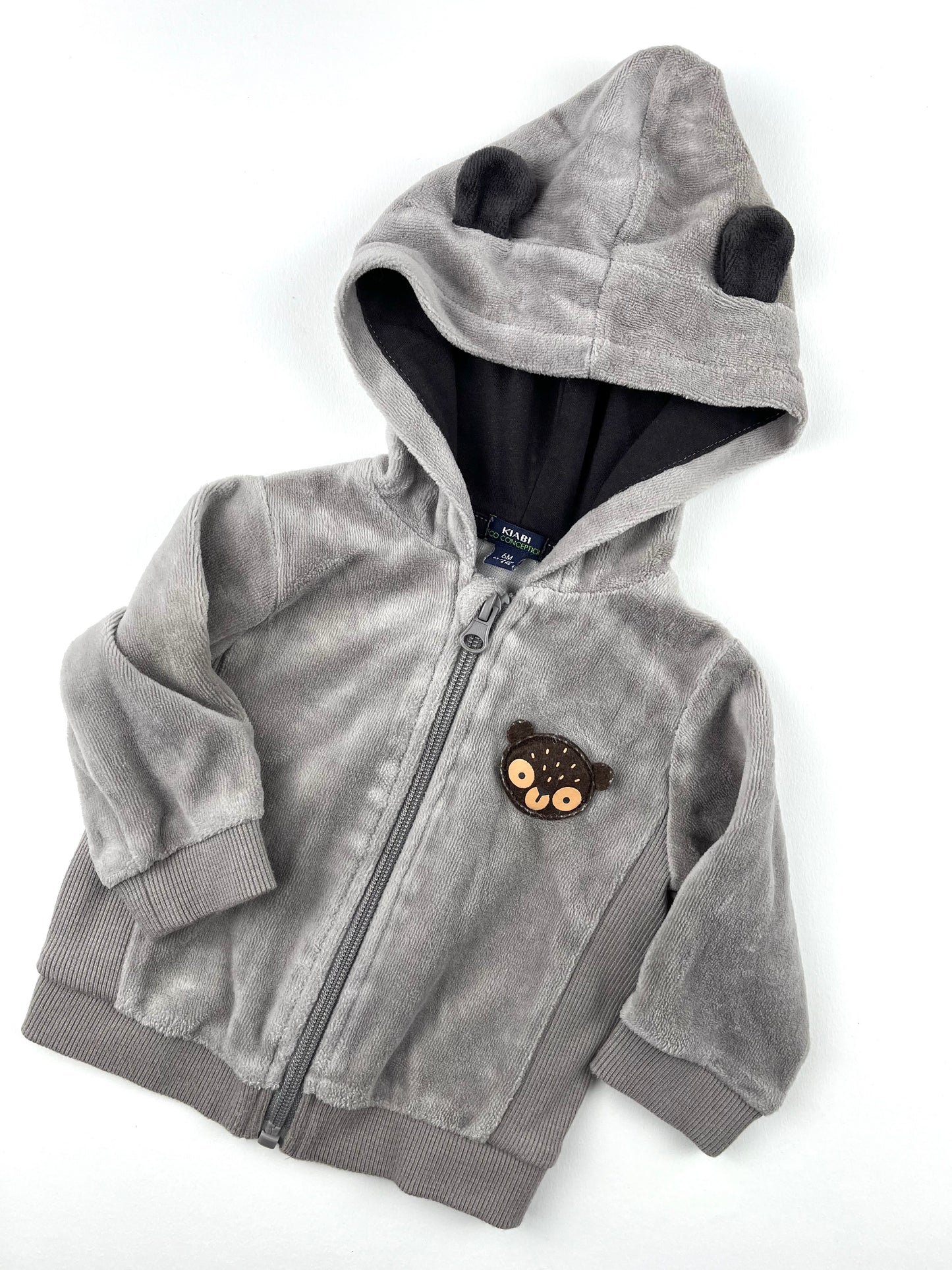 Veste à capuche en velours grise Kiabi 6 mois