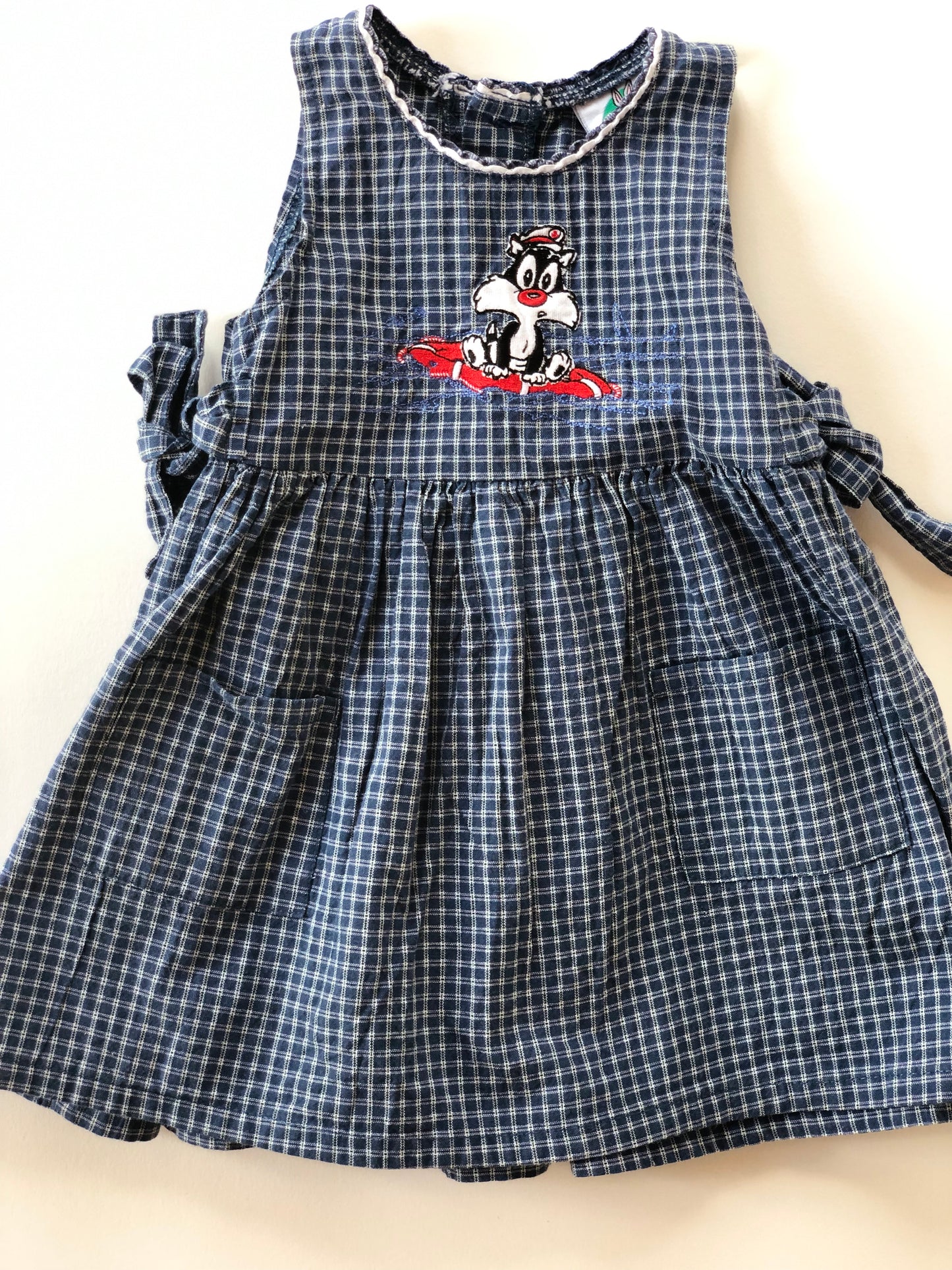 Robe sans manche à carreaux Looney Tunes vintage 6 mois