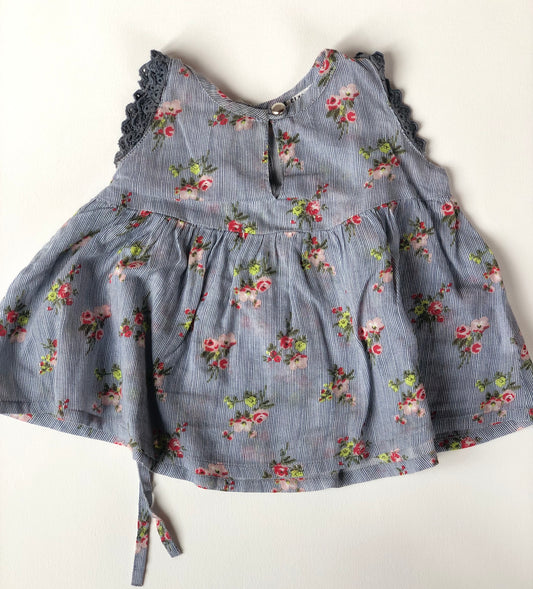 Blouse fine sans manches rayée à fleurs Louis Louise 6 mois