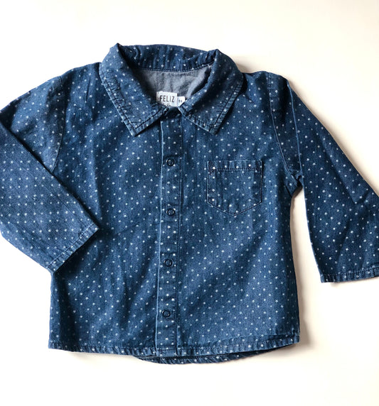 Chemise bleue motifs étoiles Feliz 9 mois