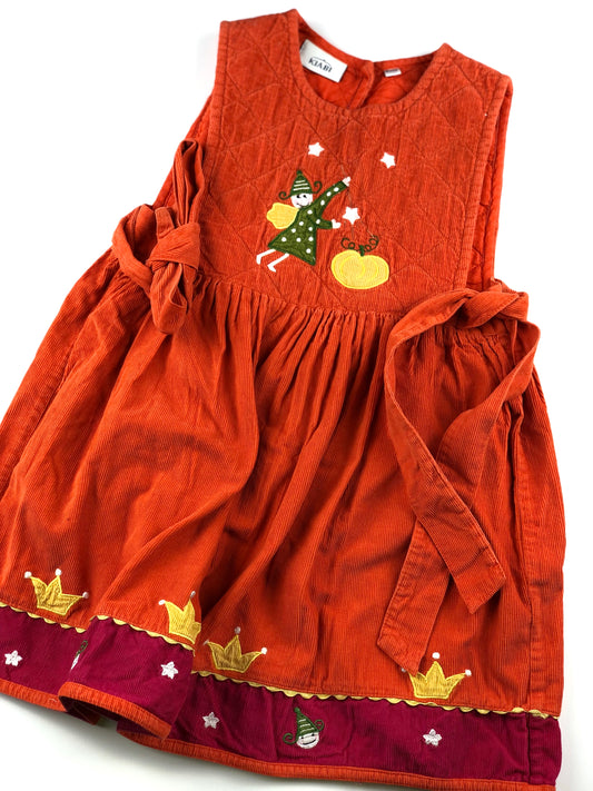 Robe en velours côtelé orange vintage Kiabi 4 ans