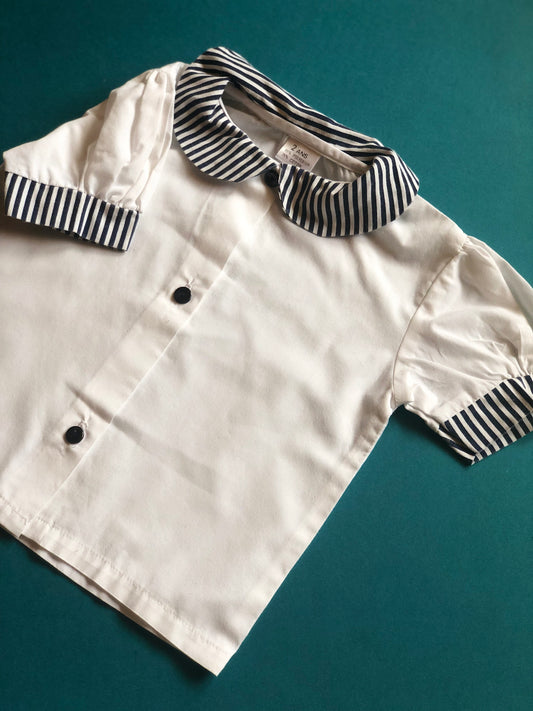 Chemisier vintage blanc et bleu 2 ans