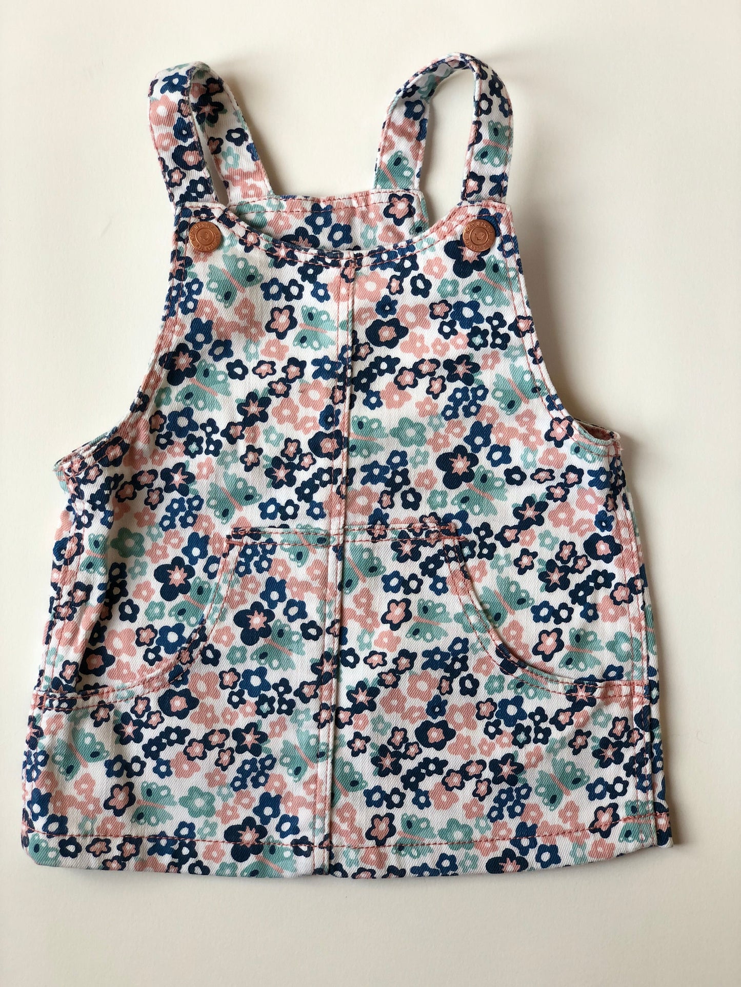 Robe salopette en jeans à fleurs Tex 6 mois