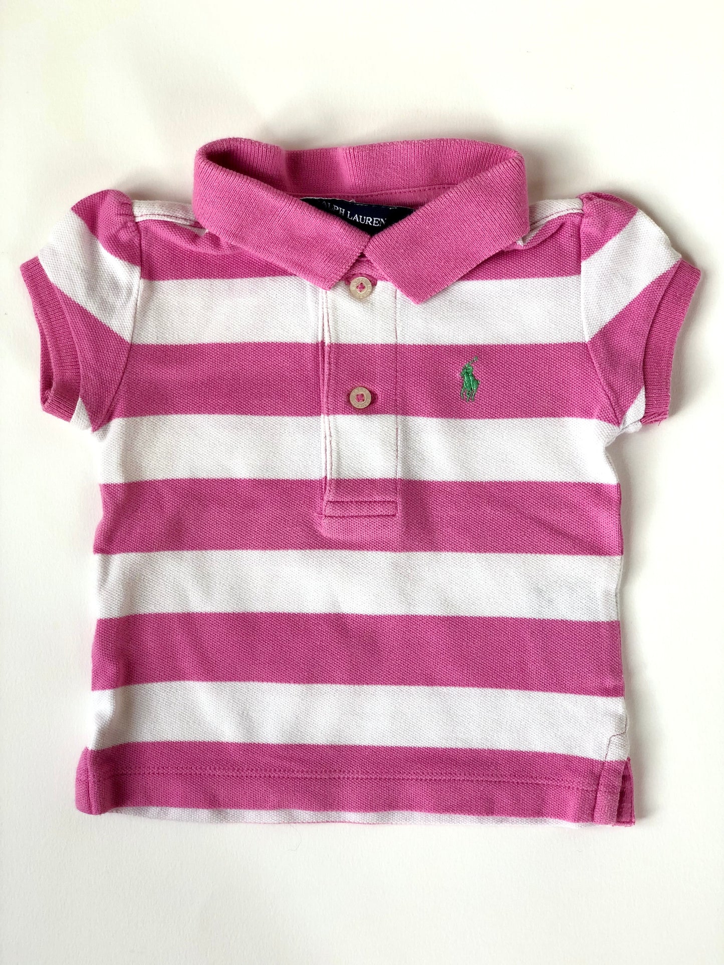 Polo rayé blanc et rose Ralph Lauren 9 mois