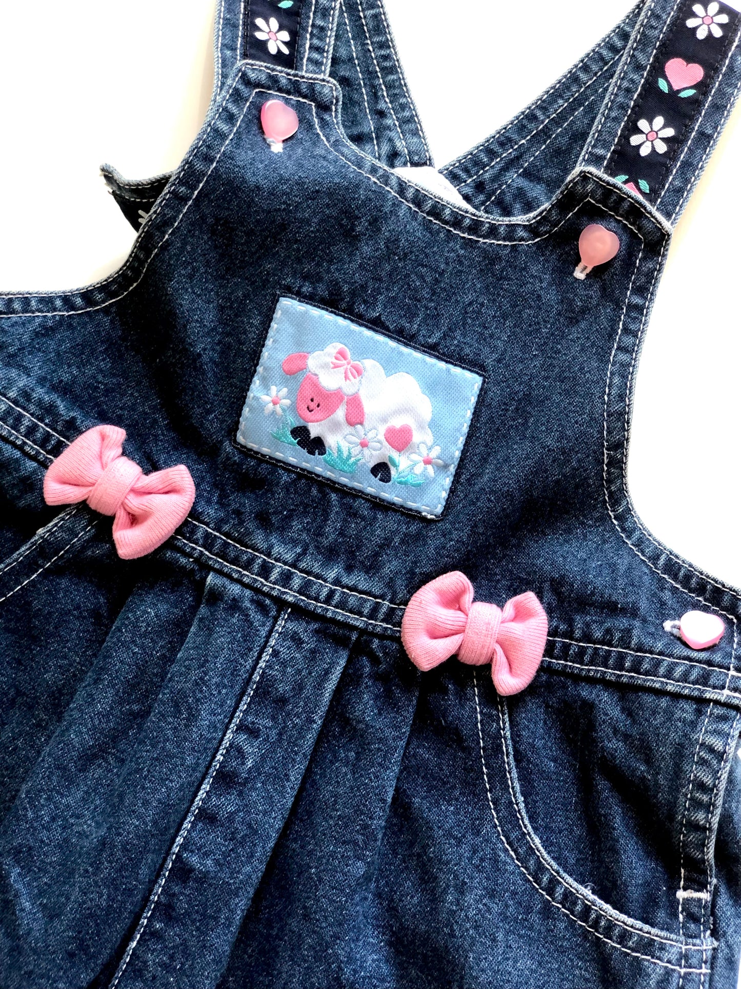 Salopette en jeans bleue et rose 12 mois