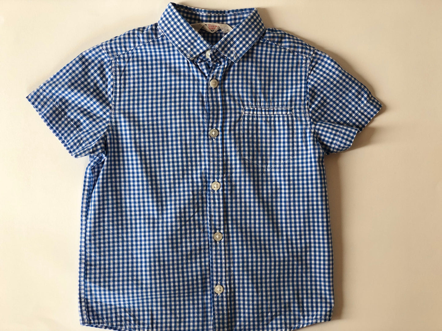 Chemise manches courtes Vichy blanche et bleue H&M 4 ans