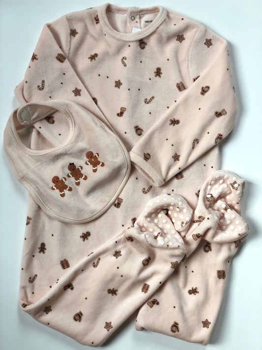 Pyjama + bavoir rose motifs Noël Vertbaudet 3 ans