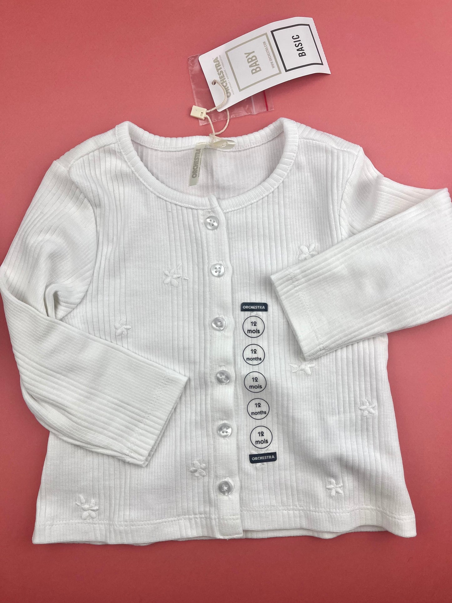 Gilet fin brodé blanc Orchestra 12 mois