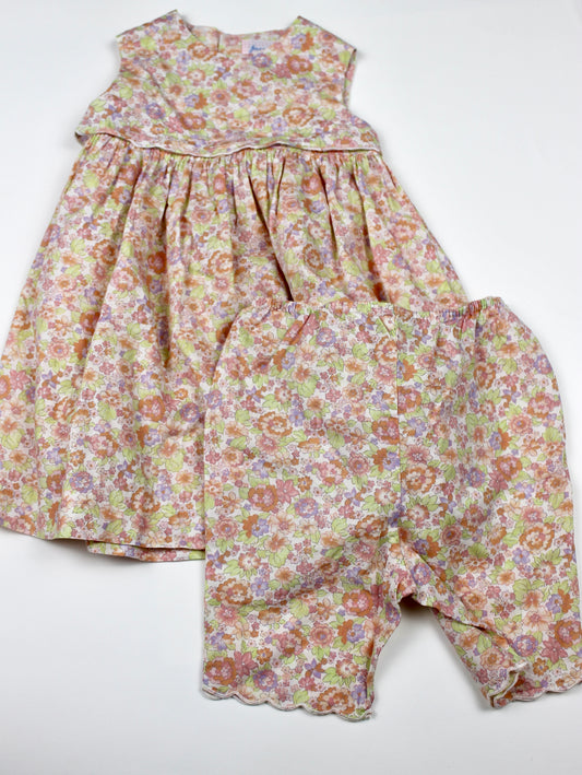 Ensemble robe + pantalon à fleurs Jacadi vintage 6 mois