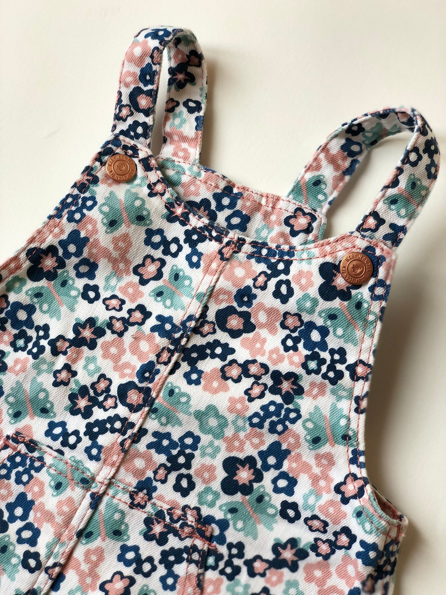 Robe salopette en jeans à fleurs Tex 6 mois