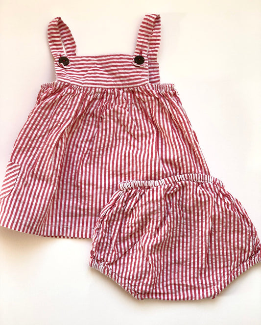 Ensemble robe + Bloomer rayé blanc et rouge Arsène et les pipelettes 6 mois