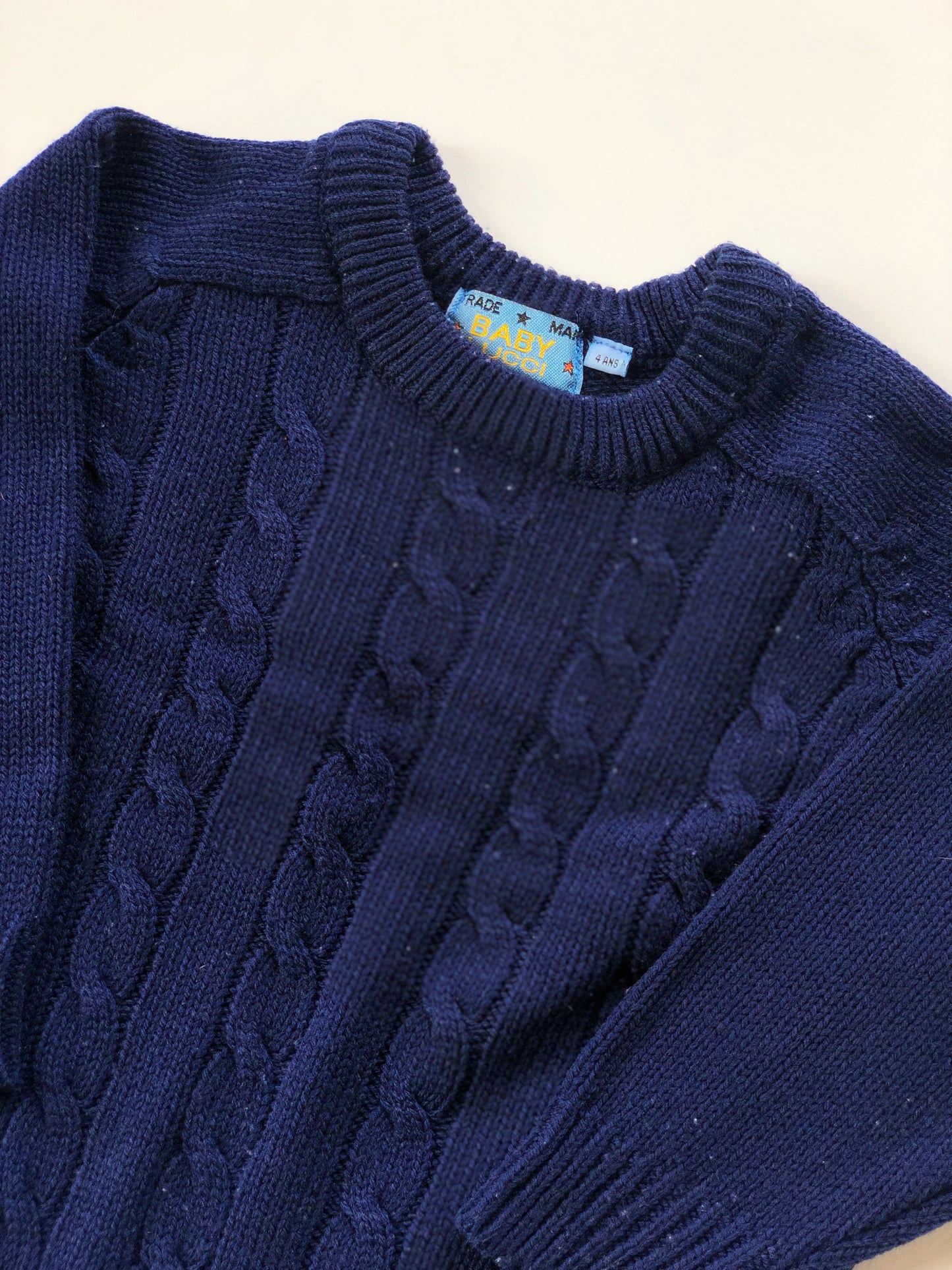 Pull en mailles bleu vintage Baby Lucci 4 ans