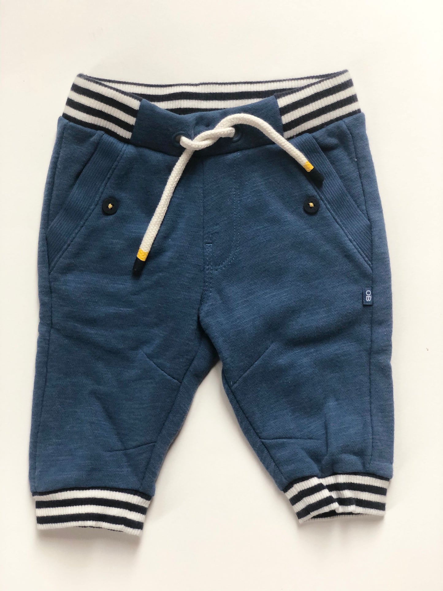 Pantalon jogging molleton bleu et blanc Obaïbi 3 mois