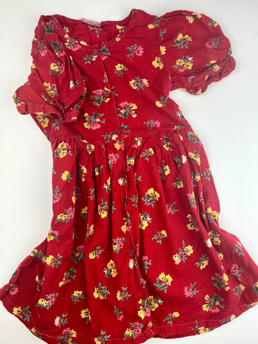 Robe à fleurs rouge 5 ans