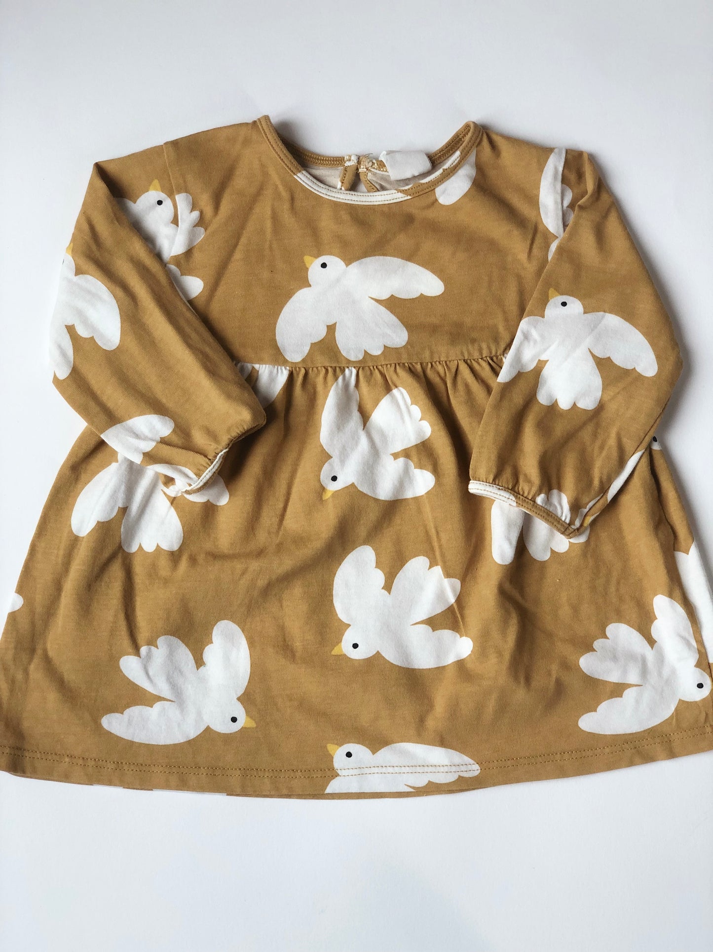 Robe manches longues oiseaux jaune/ocre H&M 6 mois