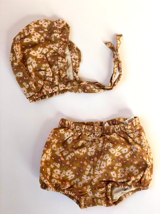 Bloomer + Béguin à fleurs marron et rosé H&M 1 mois