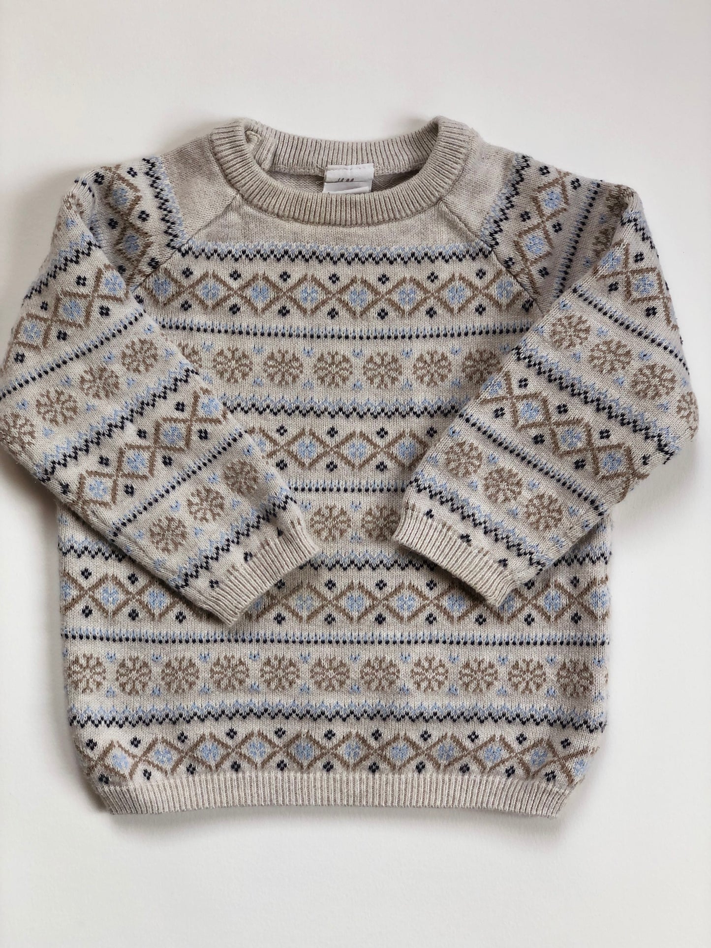 Pull motif hivernal beige et bleu H&M 9 mois