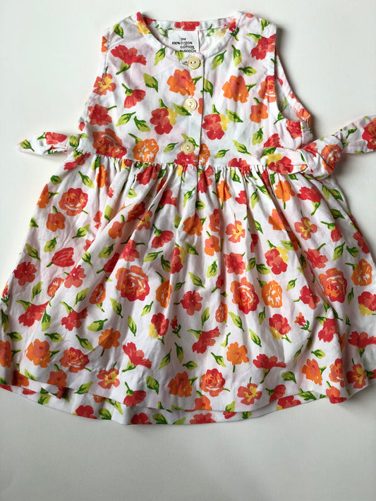 Robe à fleurs blanc et orange Vintage 3 mois