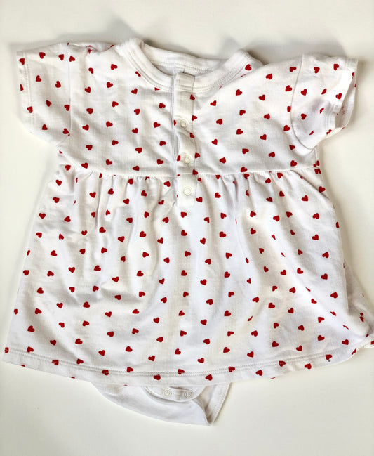 Robe avec body blanc et rouge motif cœur Petit Bateau 6 mois