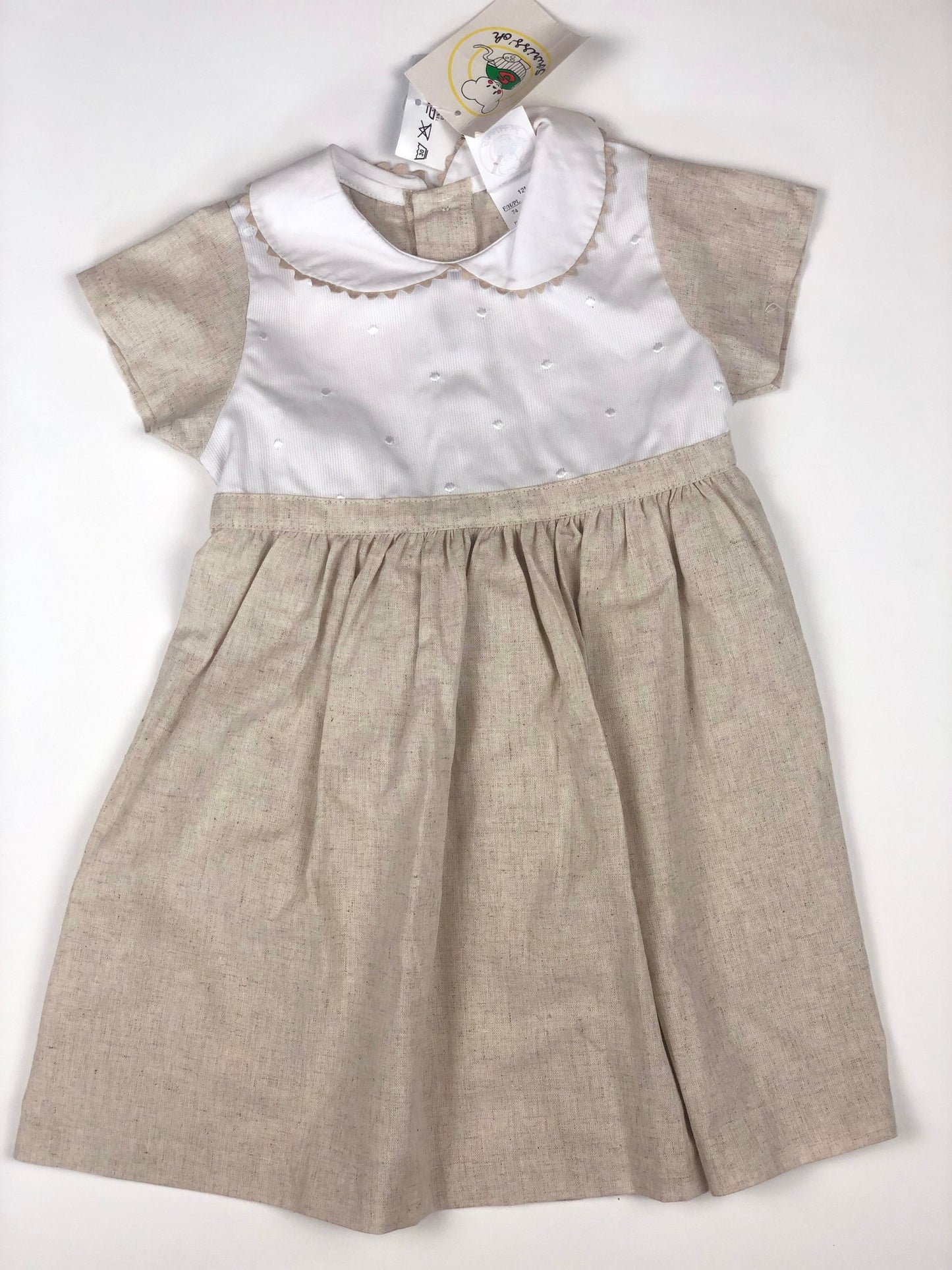 Robe en toile beige et blanche Souriss’oh 12 mois