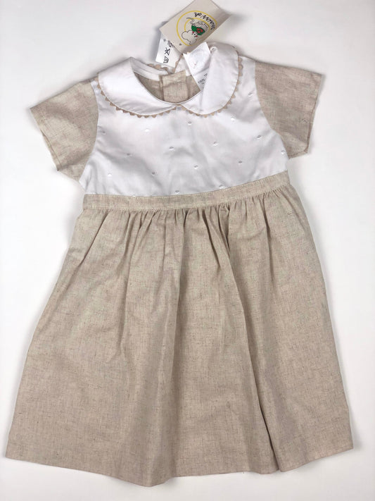 Robe en toile beige et blanche Souriss’oh 12 mois