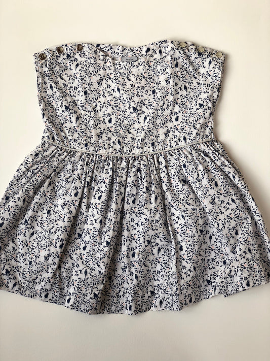 Robe motif oiseaux bleu et blanc Petit Bateau 6 mois