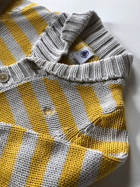 Gilet en mailles rayé jaune et blanc Petit Bateau 2 ans