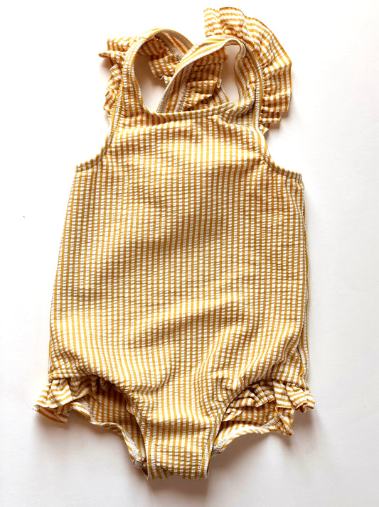 Maillot de bain rayé blanc et jaune Kiabi 2 ans