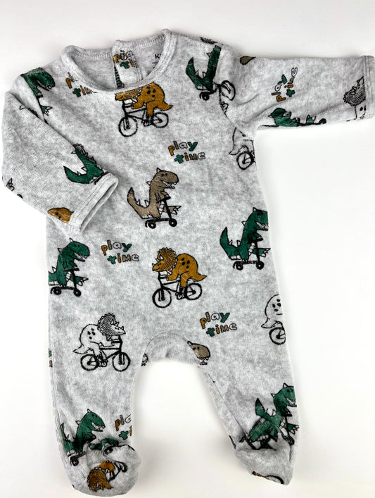 Pyjama dinosaures en velours gris Kiabi 3 mois