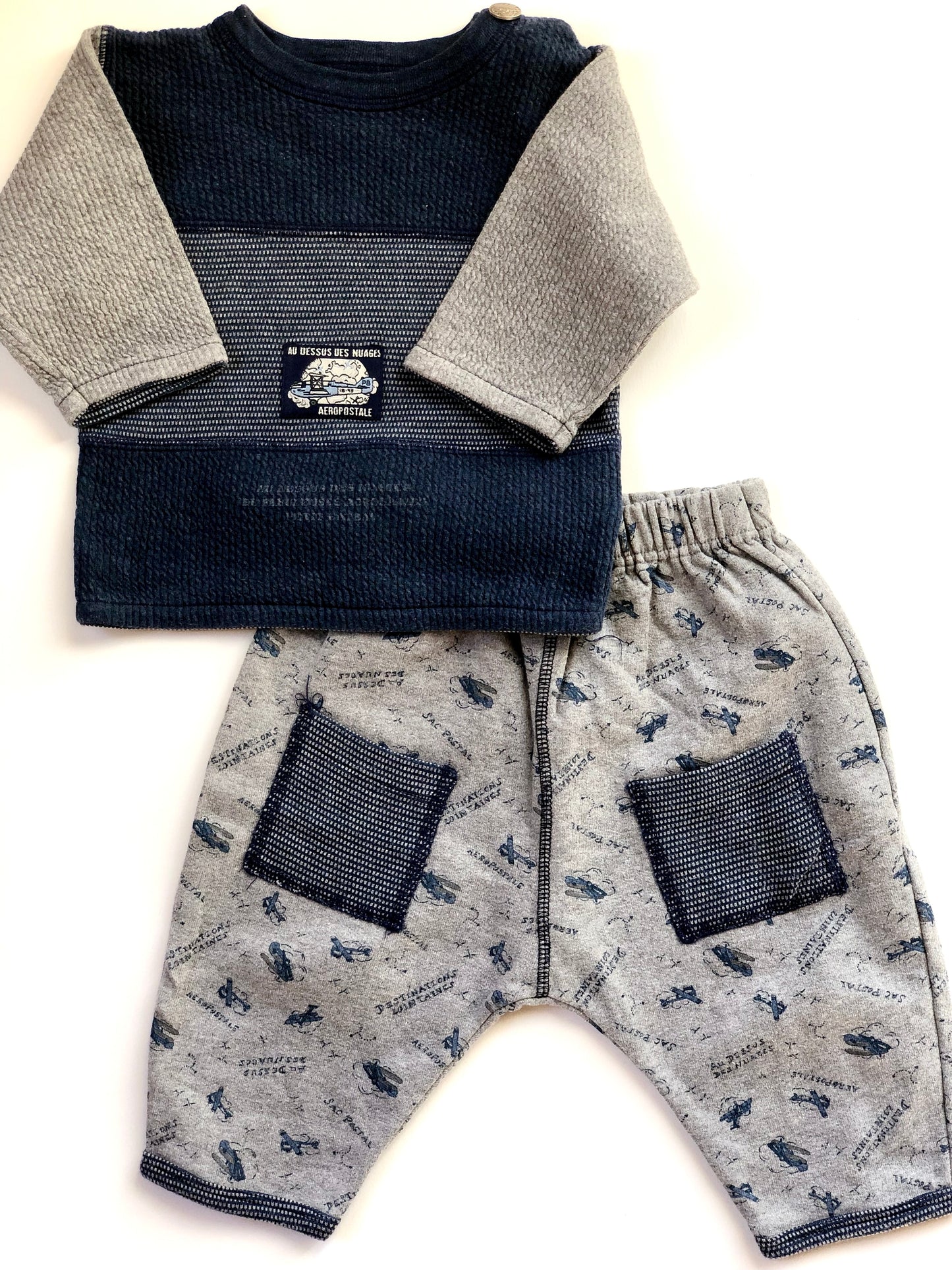 Pyjama 2 pièces gris et bleu Petit Bateau vintage 6 mois