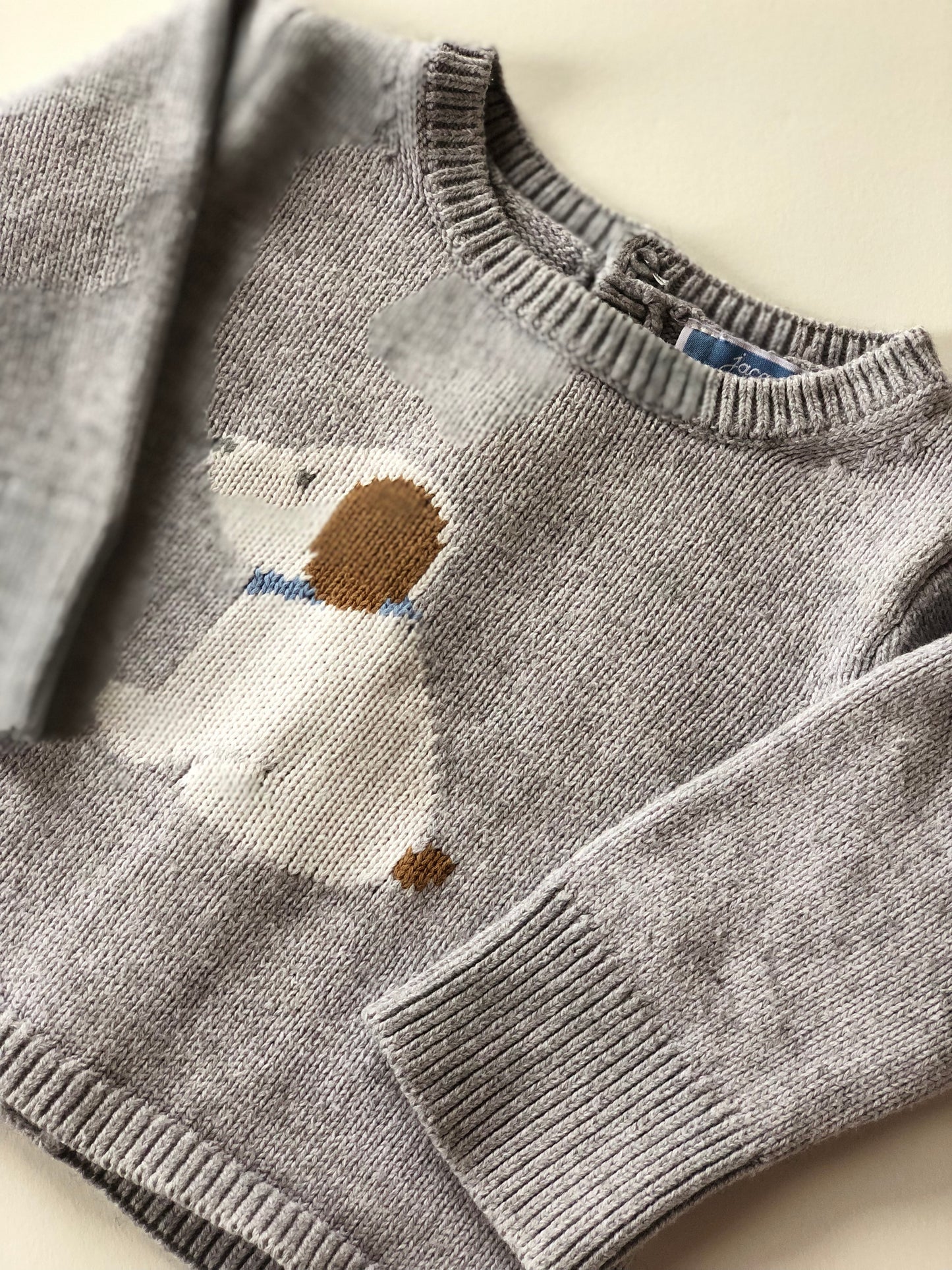 Pull en mailles gris motif chien Jacadi 6 mois