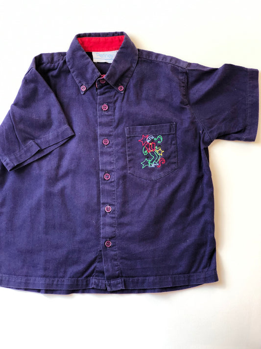 IMPARFAIT Chemise manches courtes bleue brodée vintage Penney 3 ans