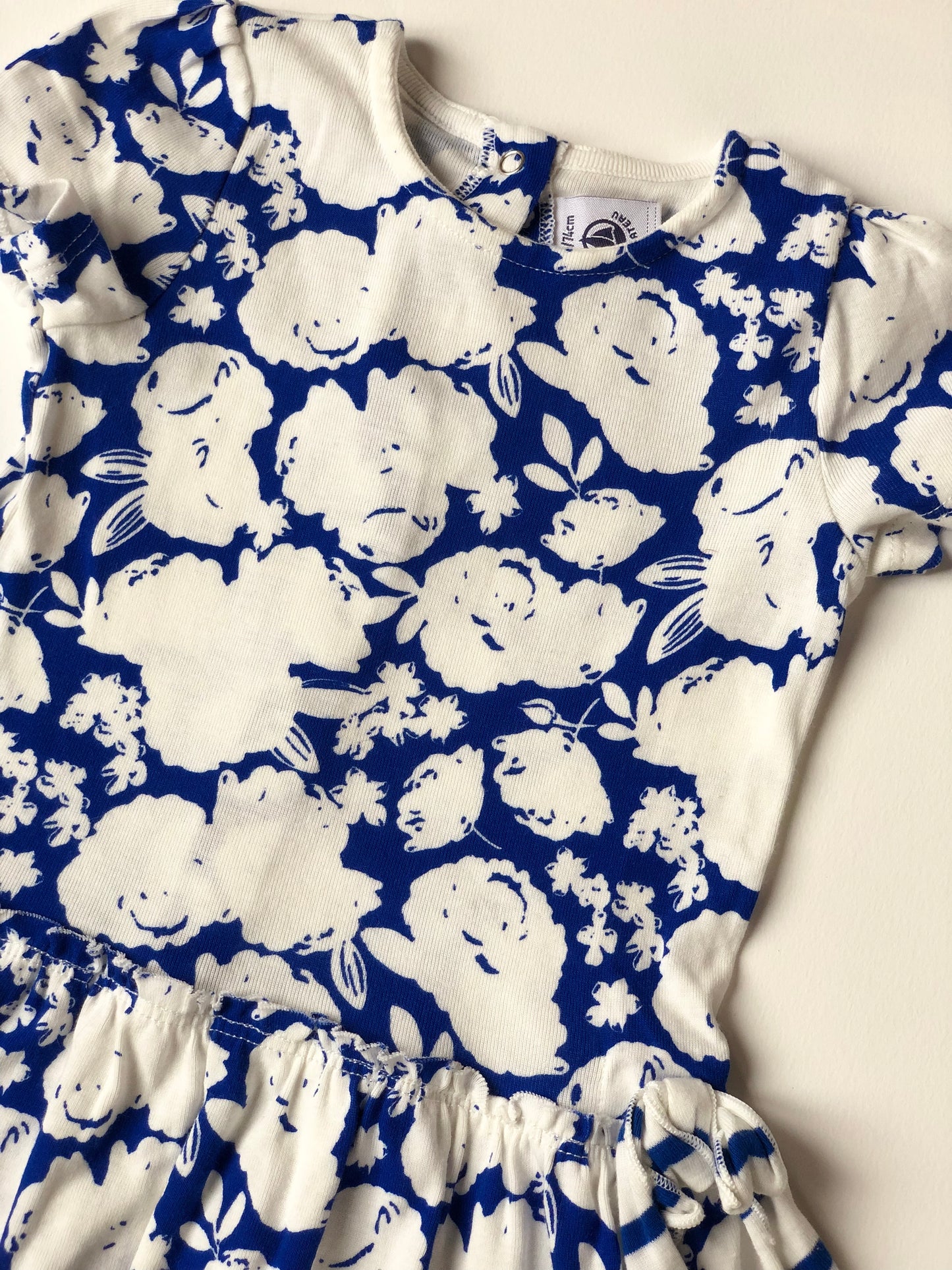 Robe à fleurs bleu et blanc Petit Bateau 12 mois