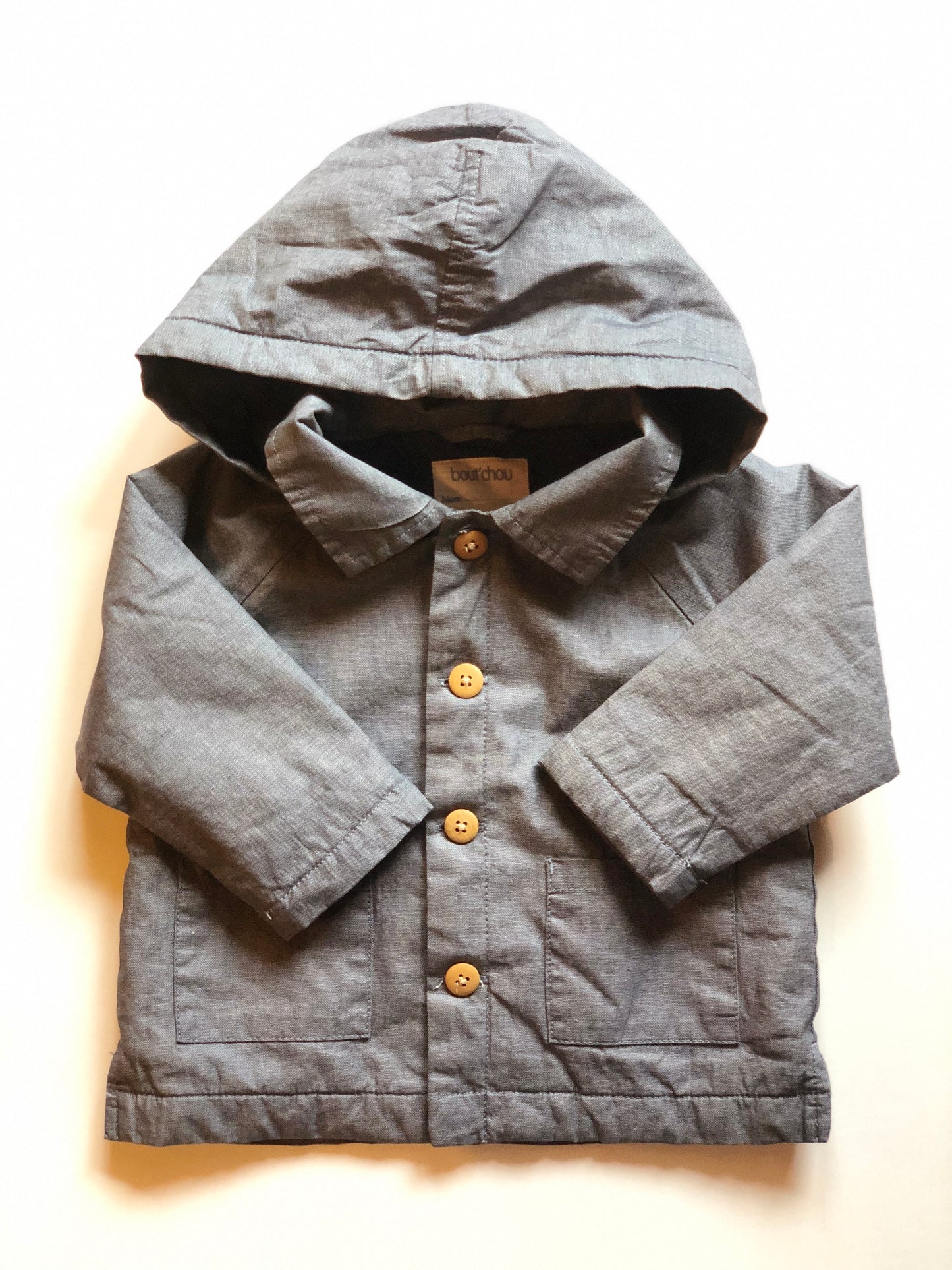 Manteau à capuche bleu gris Bout’chou 12 mois