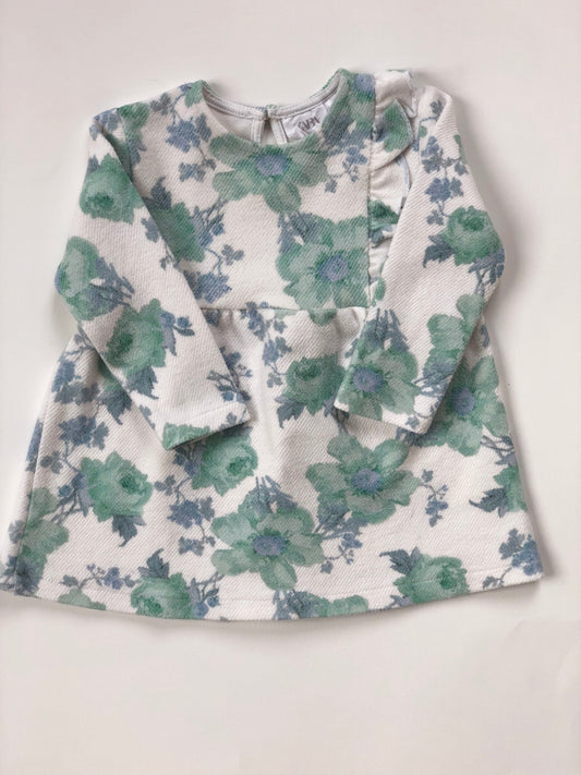 Robe hiver à fleurs blanc et vert Zara 6-9 mois