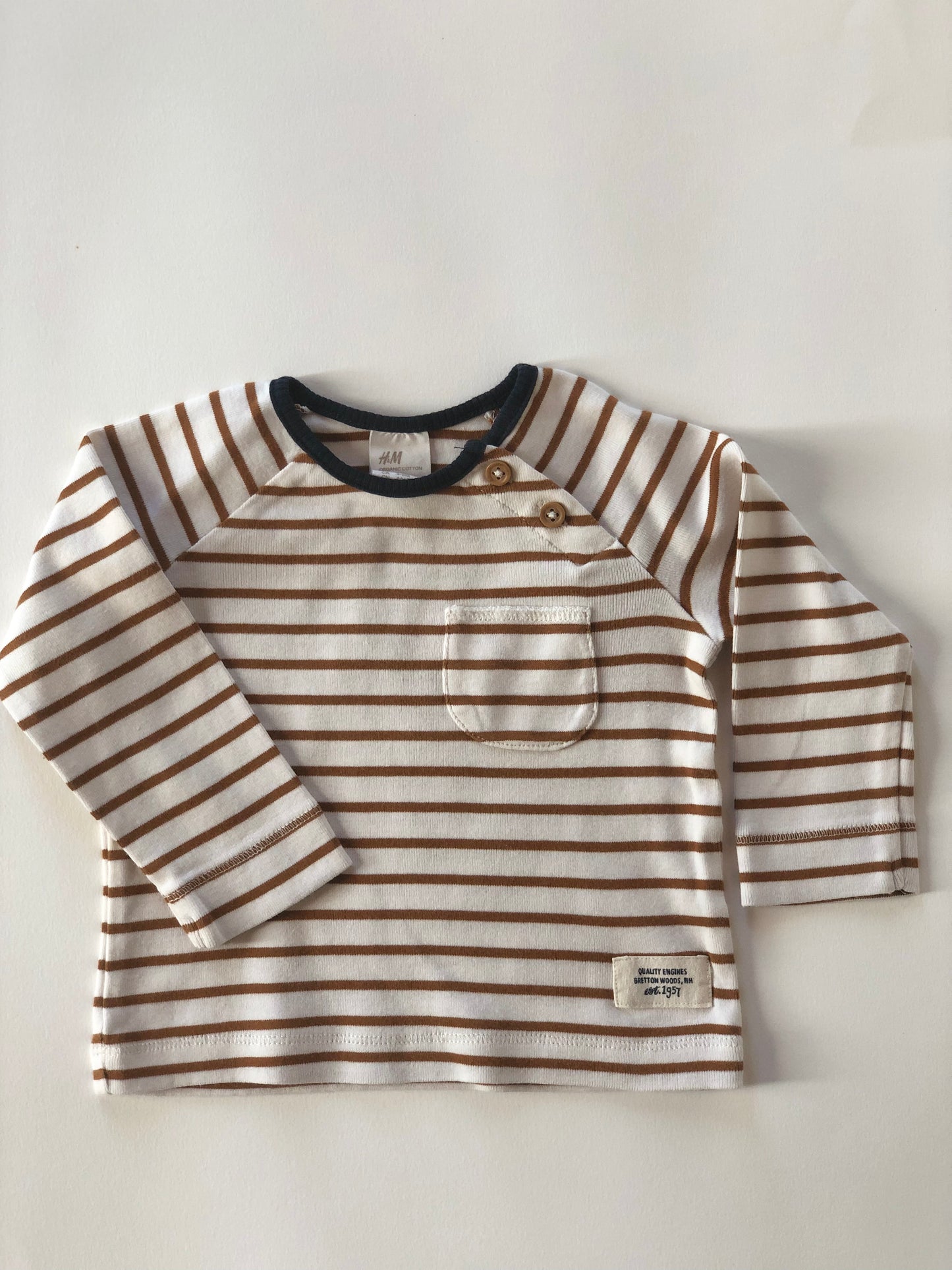 Tee-shirt manches longues rayé blanc et marron H&M 6 mois