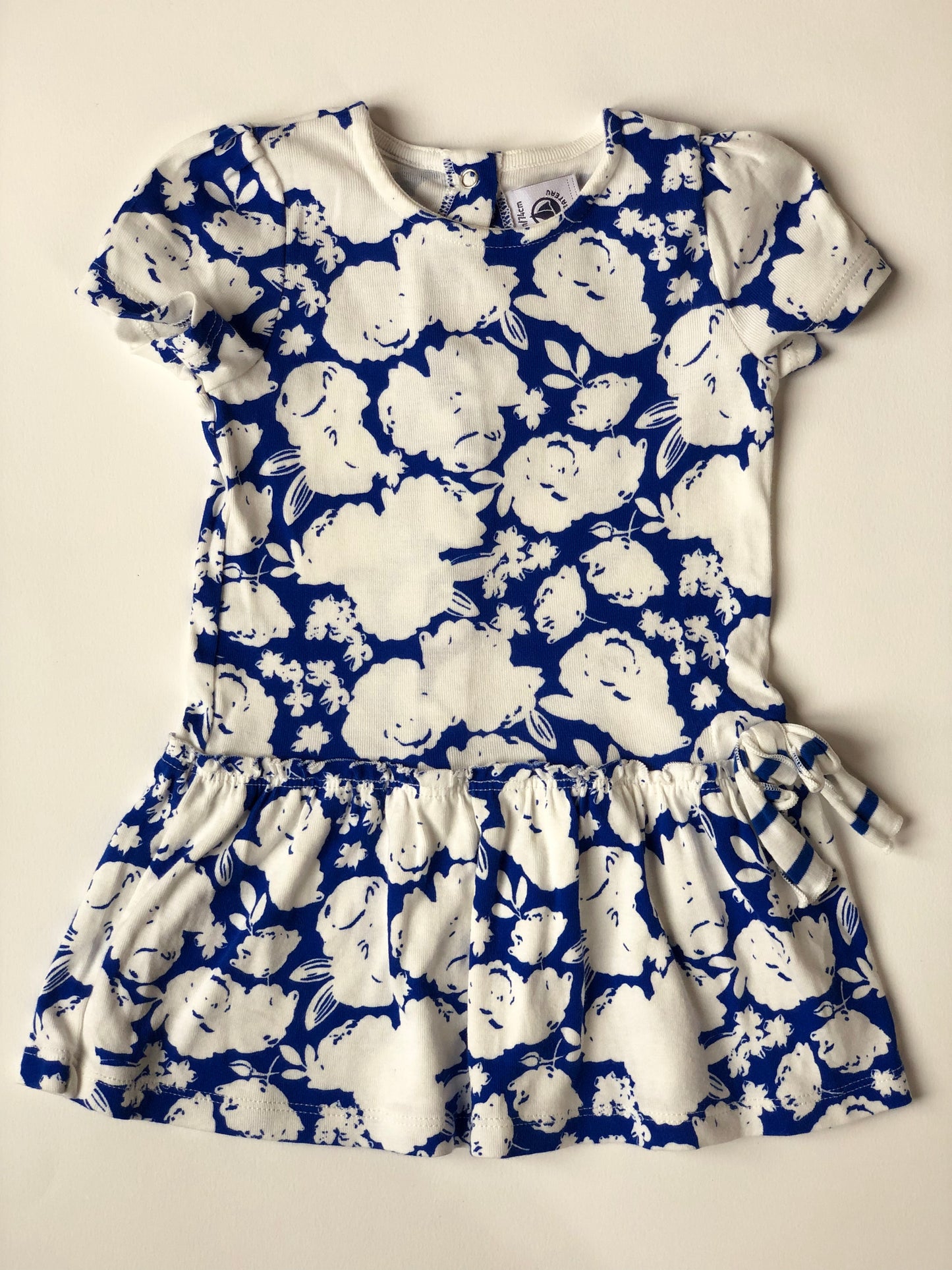 Robe à fleurs bleu et blanc Petit Bateau 12 mois