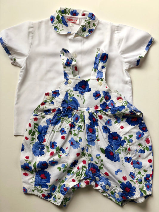 Ensemble chemise et salopette à fleurs vintage Printemps 3 mois