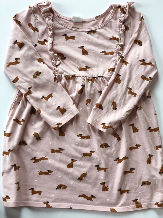 Robe manches longues rose motifs chiens H&M 4 ans