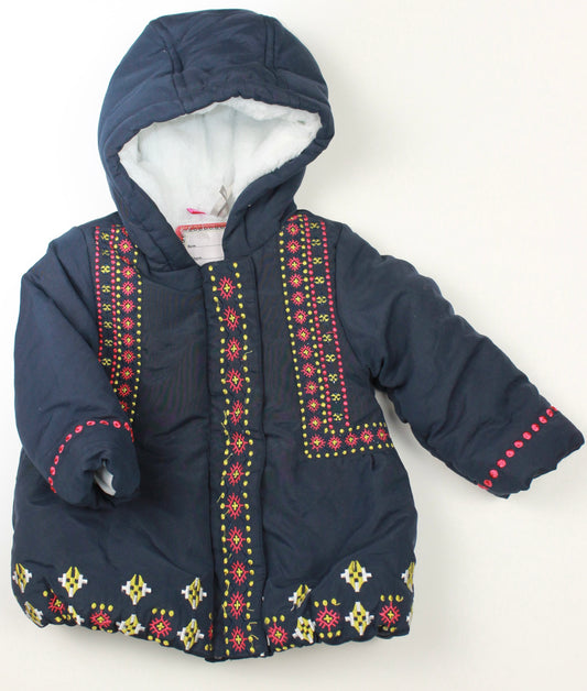 Manteau à capuche brodé bleu marine Orchestra 6 mois