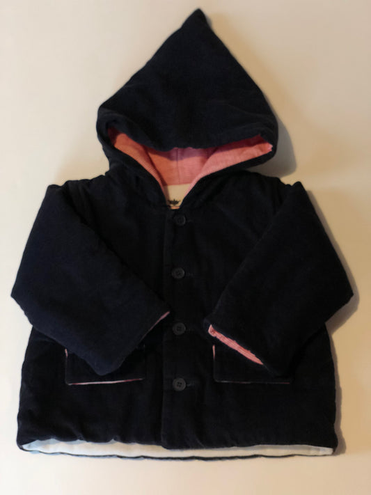 Manteau à capuche en velours bleu marine Petit Bateau 3 mois